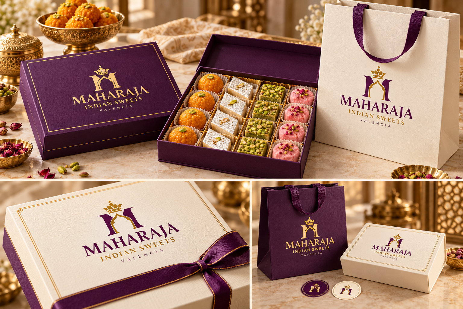 Envases de regalo para dulces Maharaja con lazos y bolsas